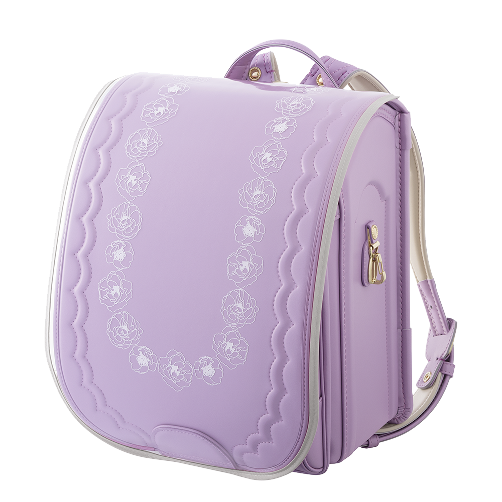 キャンディパープルにランドセルカバーのクリアグレー装着