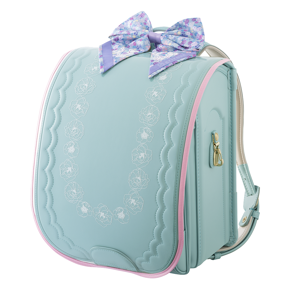マーメイドミントにランドセルカバーのクリアピンクとリボンのミント装着