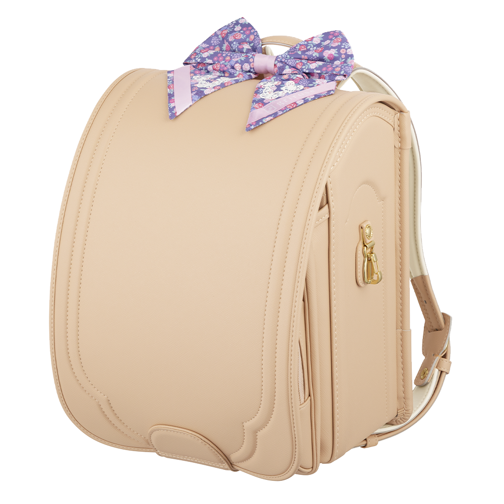 シルキーベージュにリボンのパープル装着