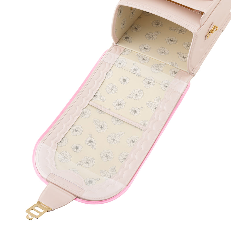 装着したところ（内側、画像は「グリローズ ランドセルカバー クリア・ピンク（ラウンド）」を装着）