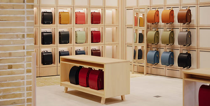 土屋鞄のランドセルの店舗内装